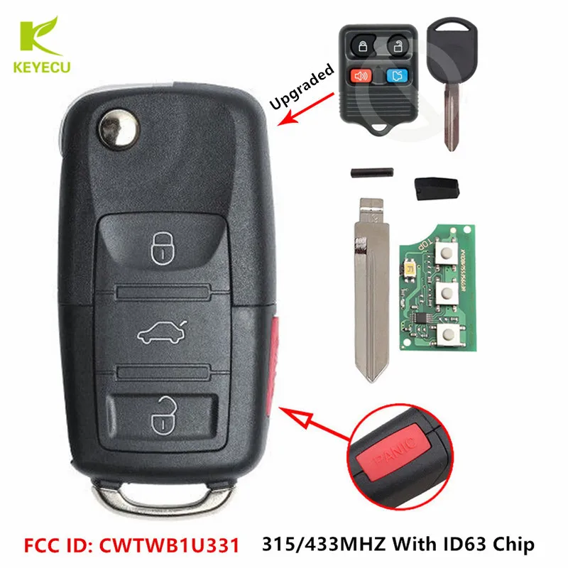 Обновленная флип карта KEYECU 315 МГц 433 с чипом ID63 80 бит для Ford F250 F350 Escape Exursion Mustang