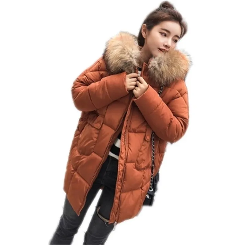 

2018 Fashion Design Big Fur Hooded Winter Jacket Women Warm Down Parkas Long Female Jacket Coat Ladies Down Cotton Outerwear