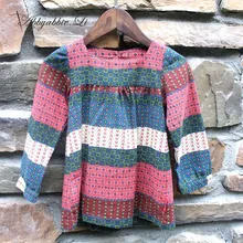 2016 New arrival Spring Autumnbohemia girls cotton geometry print blouses kids soft fabric square collar clothing #161014_h76