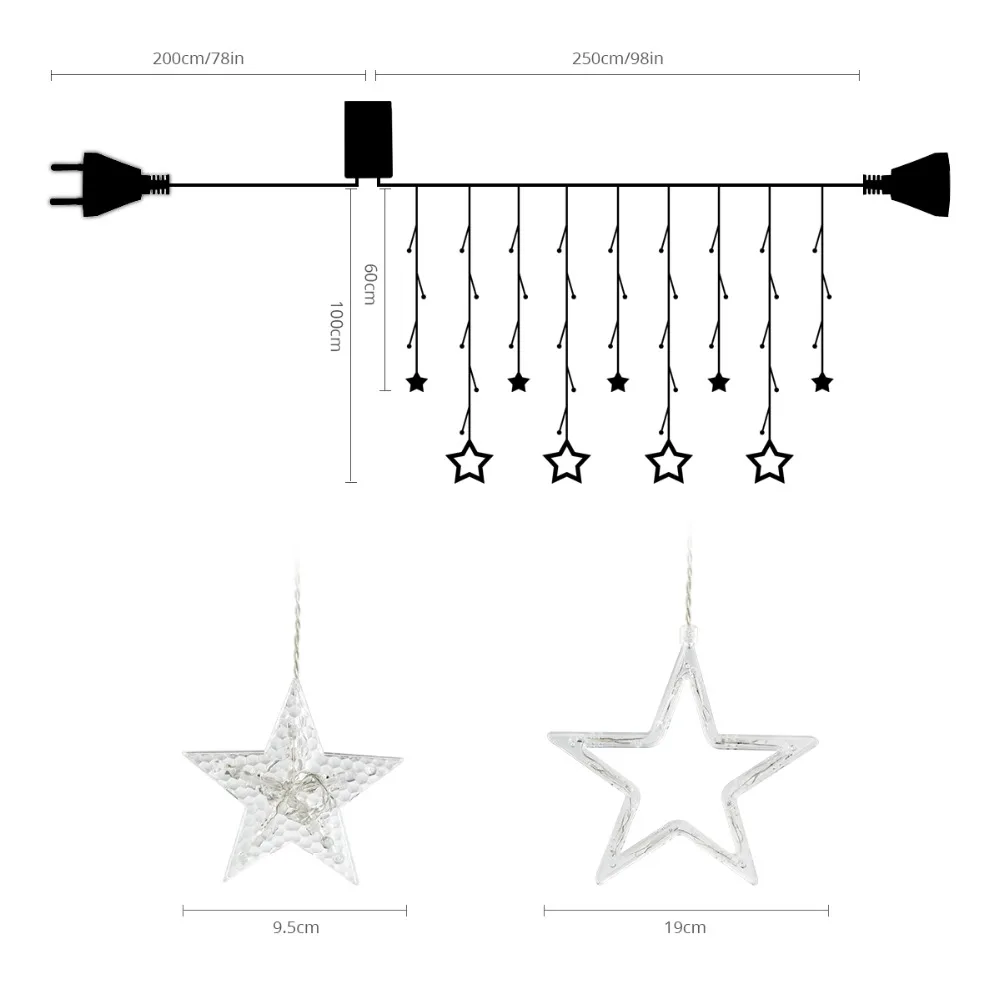 2,5 м Рождественский светильник s 8 режимов Звездный светодиодный светильник струнные Феи пентаграмма 220 В СВЕТОДИОДНЫЙ занавес Гирлянда Свадебные вечерние гирлянды праздничный Декор