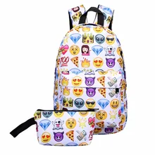 2Pcs/set 3D Smiley Emoji Backpack Nylon Printing Backpack Bag School Bags Backpack For Teens Waterproof Backpack Mochila 2017