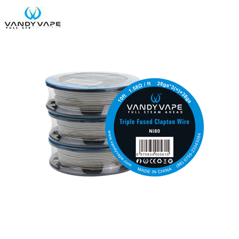 Оригинальная Тройная проволока vandy VAPE "FUSED Clapton" Ni80 10ft 28ga * 3 + 38ga 1.58ohm/ft для Vandyvape Pulse BF X RDA Tank Kit DIY