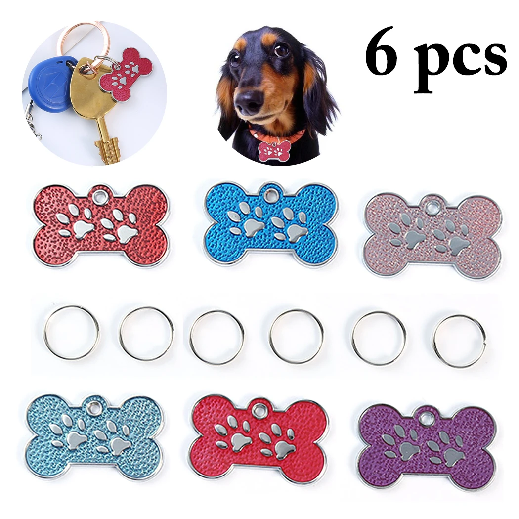 6PCS Cute DIY Dog Tag Bone Shape Pet Anti Lost Tag Cute Bone Shape Pet