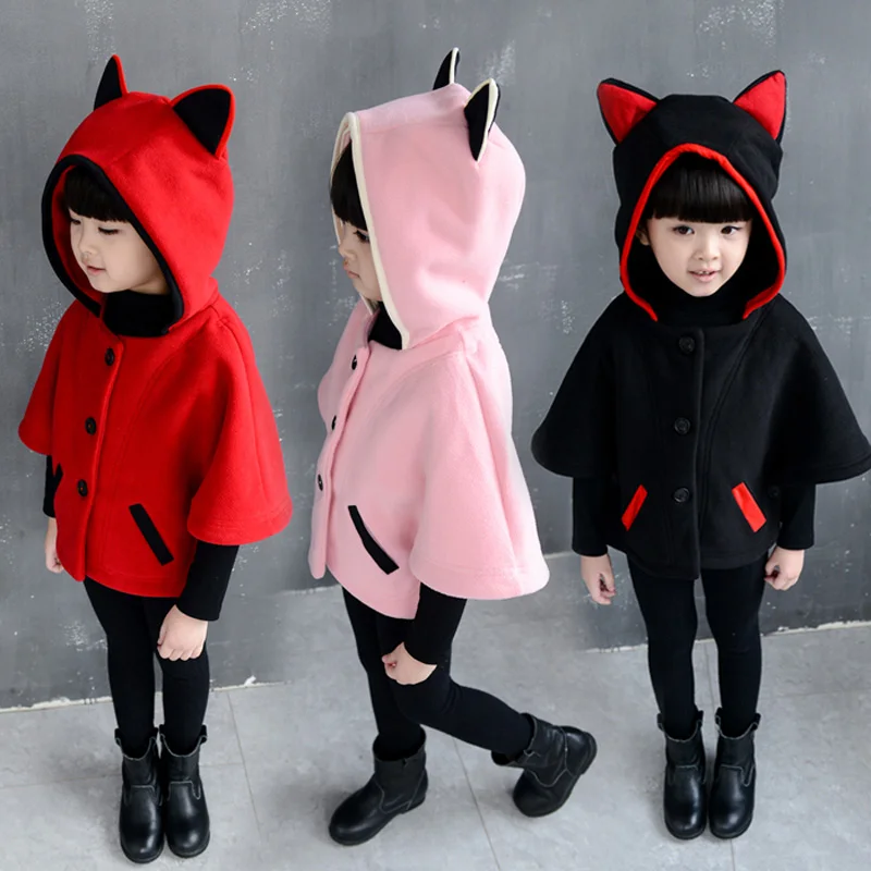 

Toddler girl coats batwing sleeve top fall jacket baby girl outerwear princess cape halloween cat ears kids hooded parka outwear