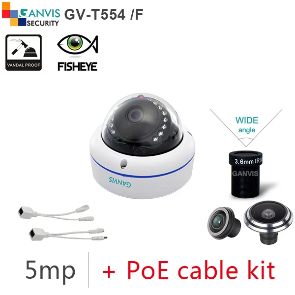 

mini 5mp full hd ip camera outdoor digital network cctv camera with poe kit fisheye panoramic view optional GANVIS GV-T554 /F pk