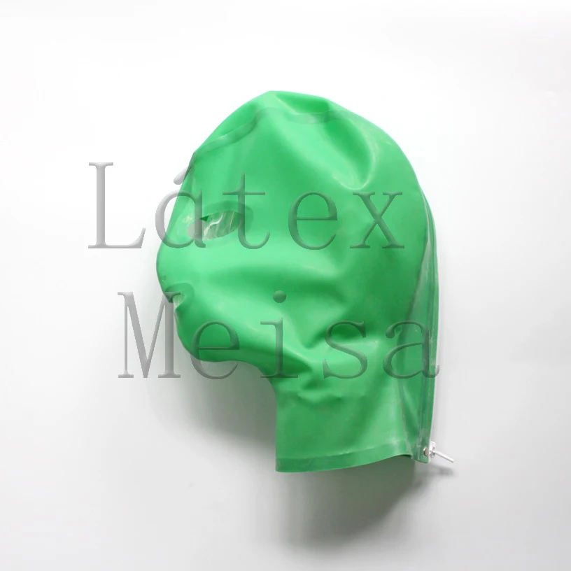 

Apple green color latex mask Fetish with back zip for adults