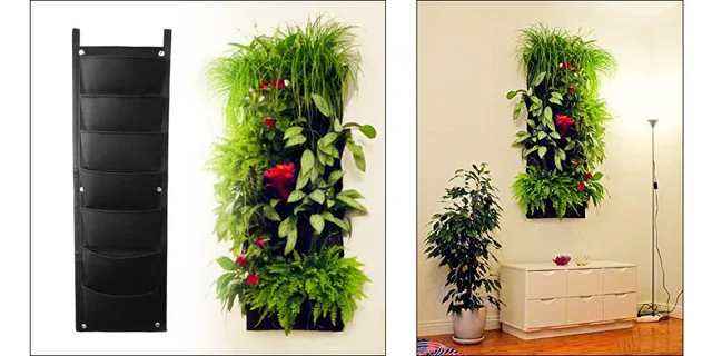 7 Pocket New Felt 1pc Outdoor Vertical Gardening Flower Pots And 7 Pocket New Felt 1pc Outdoor Vertical Gardening Flower Pots And Planter Hanging On Wall Green Field