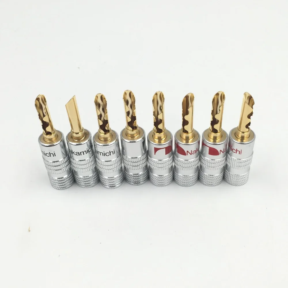 8pcs Nakamichi 24K Gold Plated Copper BFA 4mm Banana Plug Male Speaker Connector