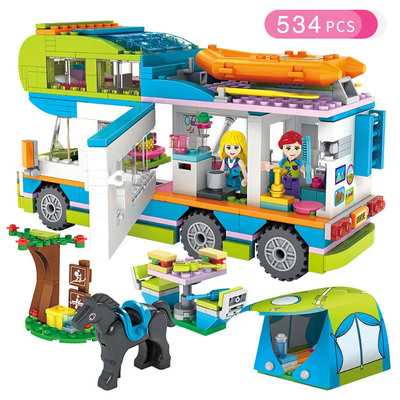 

Friends Series City Outing Camper Bus Car Girls Figures Building Blocks City Club Street Cafe Restaurant Outdoor Play Brick Toys