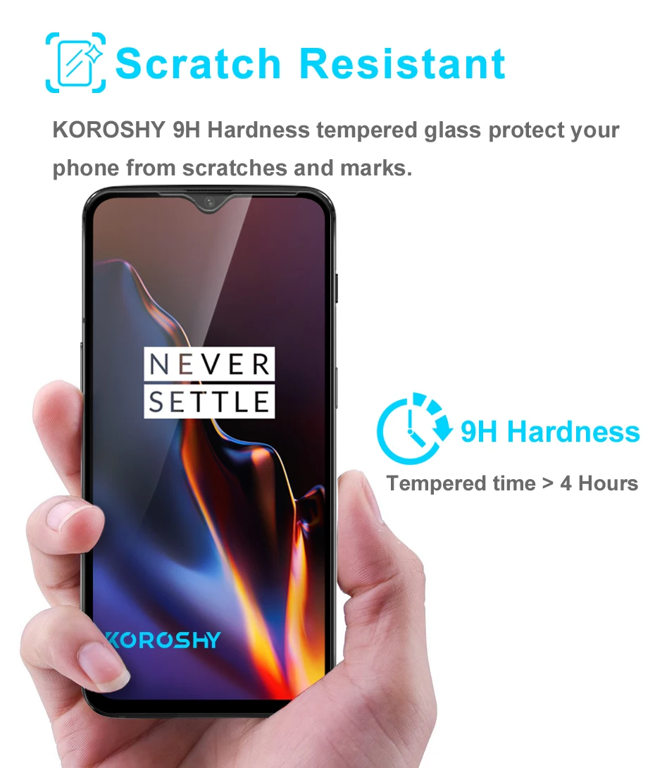 KOROSHY 9H Tempered Glass for OnePlus 6T 6 T One Plus 6T Screen Protector Full Cover Scratch Proof HD Clarity Glass Film (5)