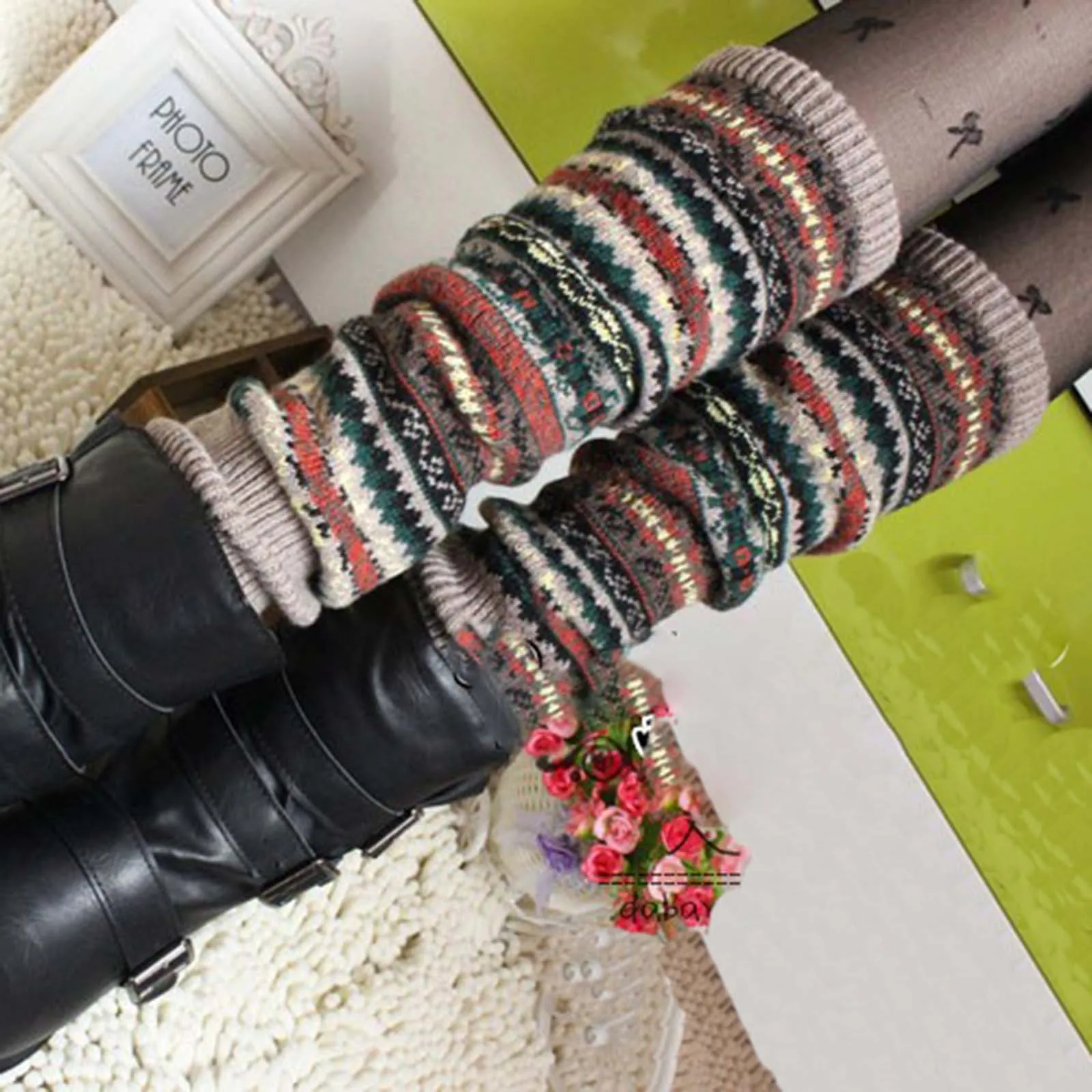 

2016 Fashion Women Winter Long Leg Warmers Knit Crochet Socks Legging Stocking