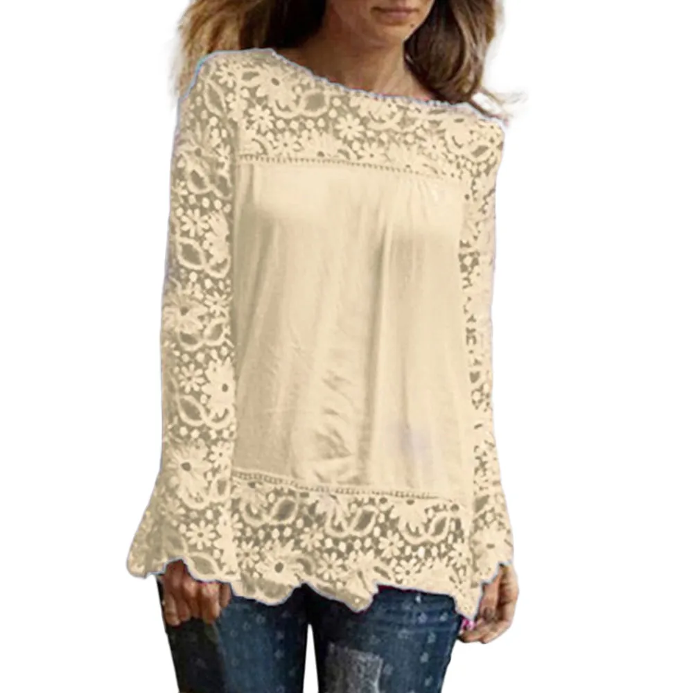 

Feitong t shirts women and tops Plus Size 5XL 6XL 7XL Womens Long Sleeve Shirt Tops Casual Lace Loose Cotton T-shirts
