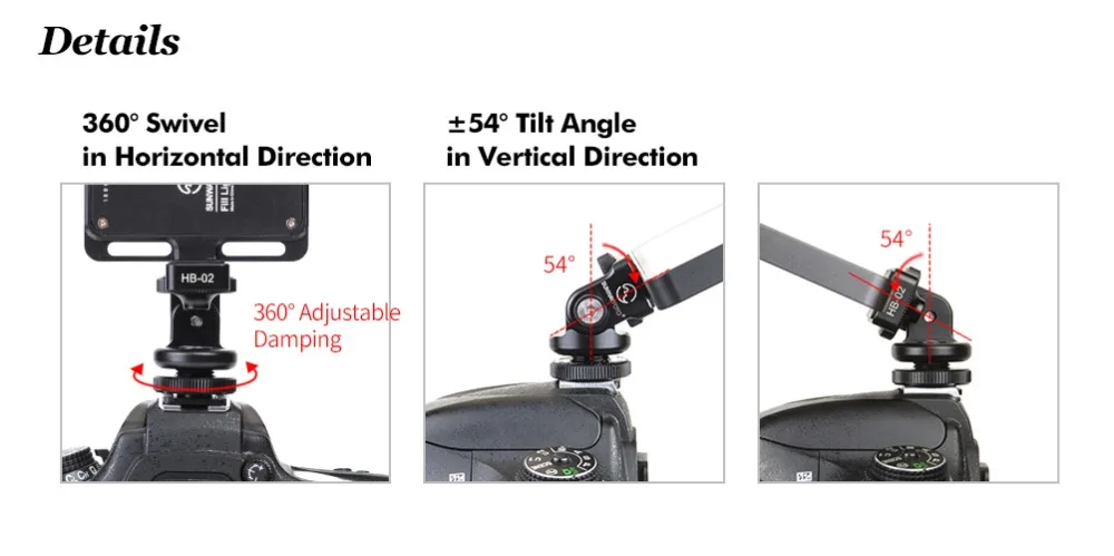 SUNWAYFOTO 1 шт., 2 шт., 5 шт. HB-02 Горячий башмак наклонная головка Мини Tripob 360 градусов регулируемое Демпфирование, легкий дизайн