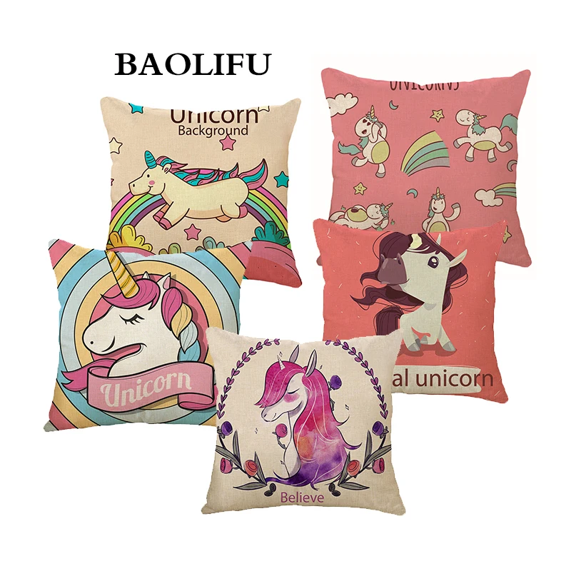

BAOLIFU Cartoon Unicorn Animal Cushion Cover Printing Linen Decorative Pillow Case Chair Seat Square Pillow Cover Home A141