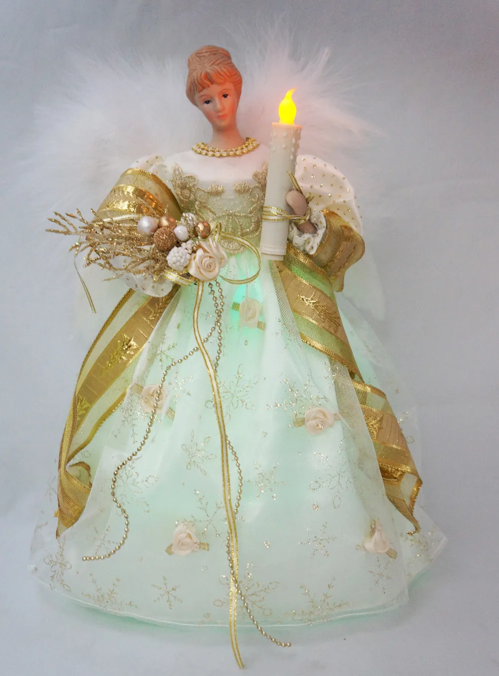 

Cosette Christmas Light Angel Tree Topper Porcelain Doll Timed Ornament 12 Inches (30 CM height)