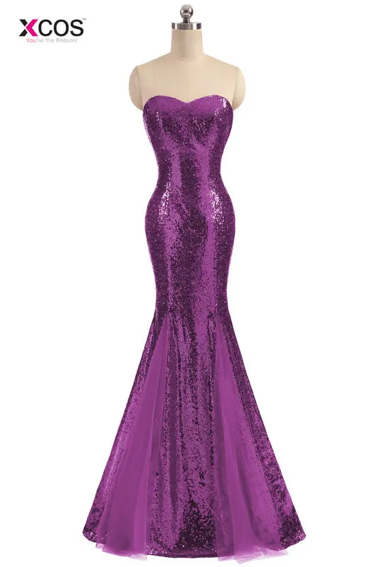 XCOS серебристо-красное платье с блестками для выпускного вечера, вечерние платья в стиле русалки, милое платье в пол, Платья для особых случаев для женщин, vestido de gala - Цвет: Фиолетовый