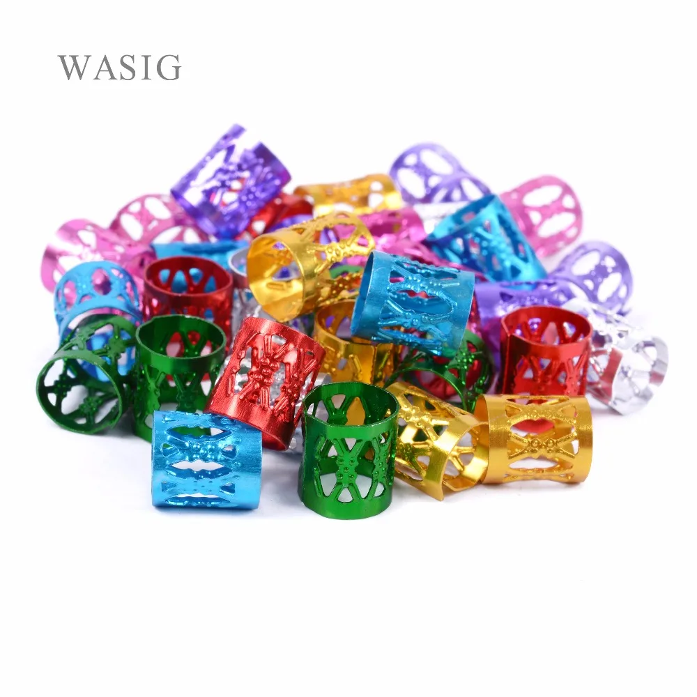 

50 Pcs/Lot Pink Green Red Blue Golden Silver Mixed Dreadlock Beads Adjustable Hair Braids Cuff Clip 8MM Hole Micro Ring Beads