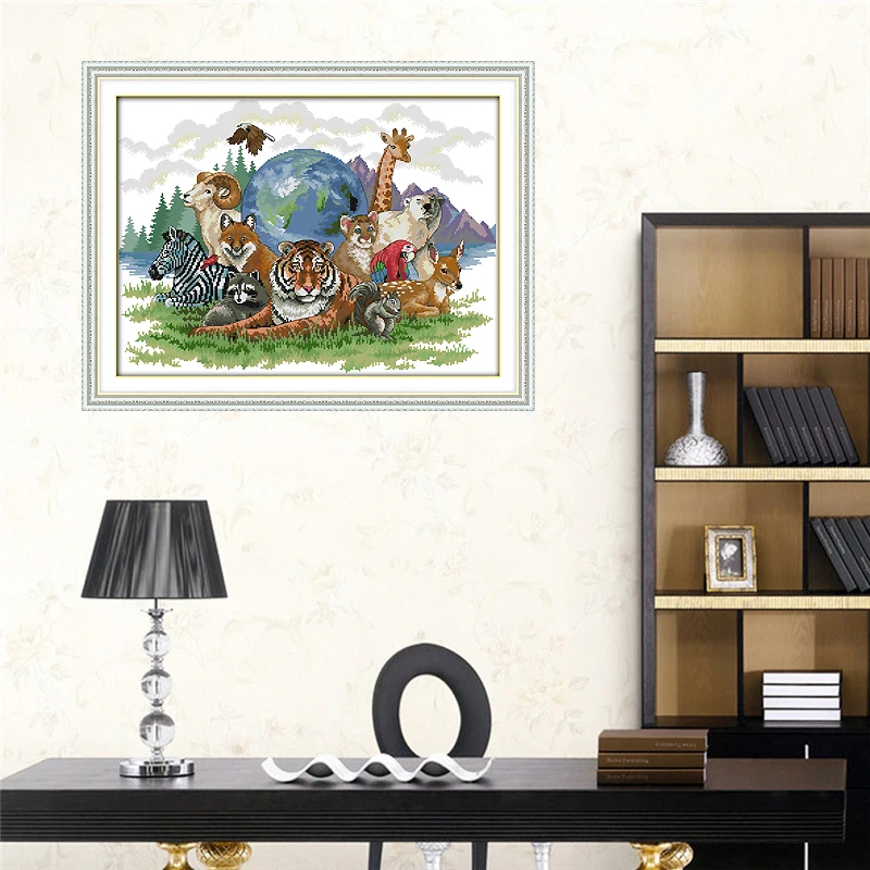 Набор для вышивки крестом Joy Sunday набор из ткани с принтом Animal World 11CT 14CT Canevas Broderie DMC