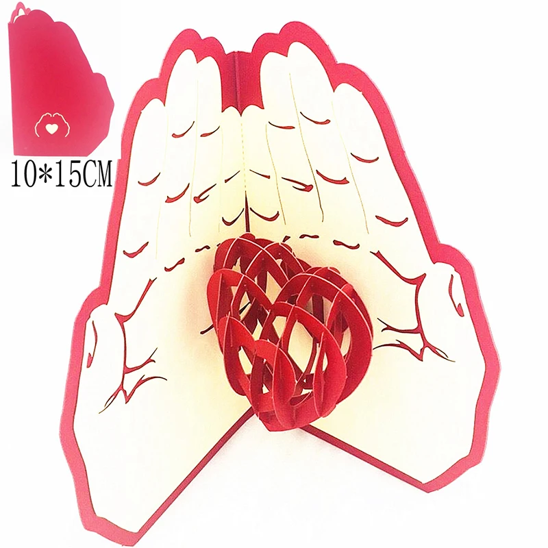 Love In The Hands Romance 3D Pop UP Cards Valentines Day Anniversary Laser Cut Wedding Invitation Greeting With Envelope | Дом и сад