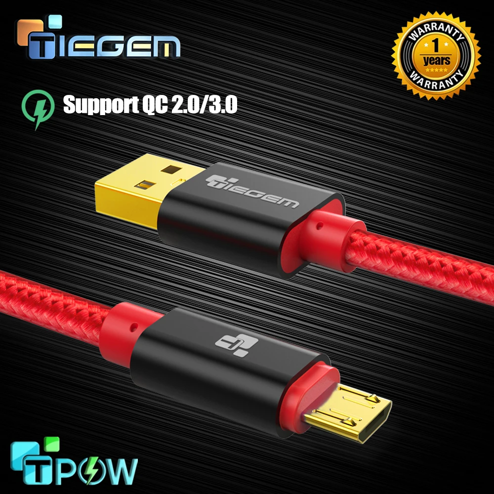 Кабель Micro USB TIEGEM 1 м 2 нейлоновый кабель для быстрой зарядки и передачи данных Samsung