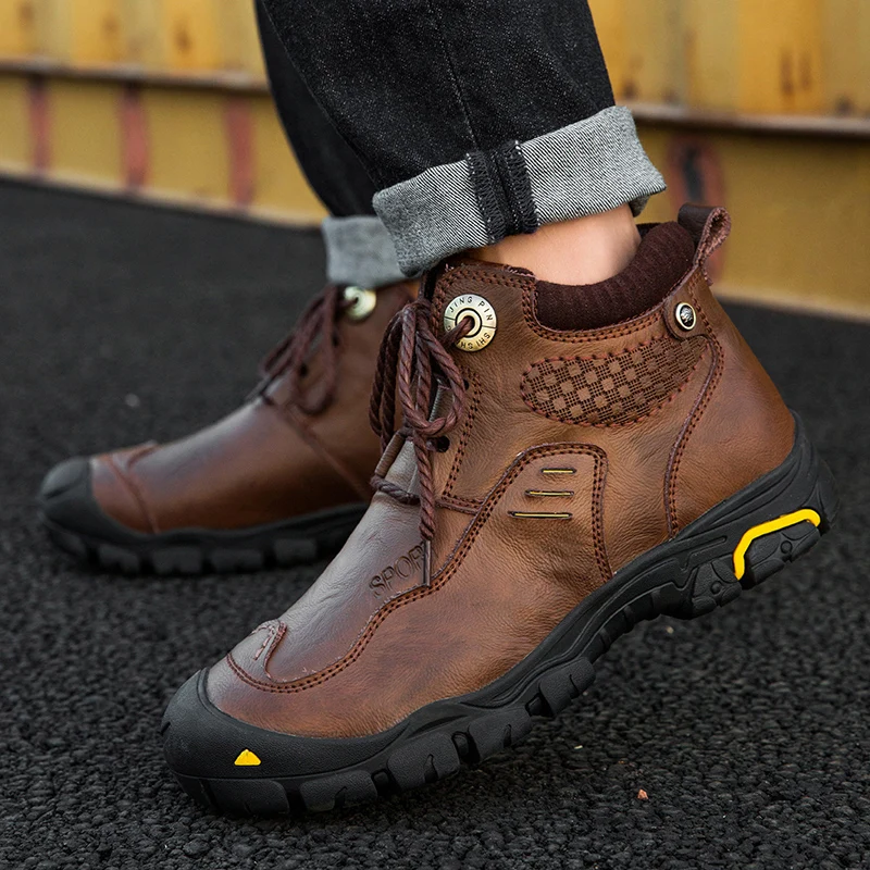  cunge new Handmade leather shoes Mens Army Boots Genuine Leather Waterproof warm Cowhide Shoes Comb