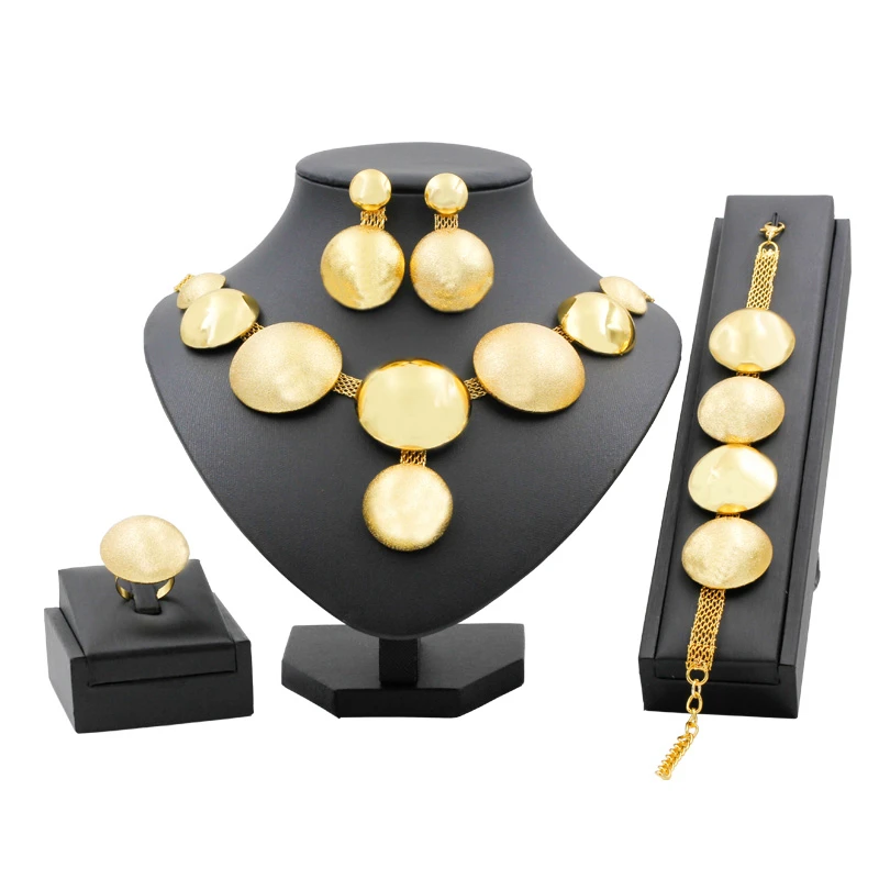 

Fashion Round Shape Design 24 Gold Jewelry Sets Necklace Bracelet Earrings for Women Charm Bride Wedding Ring Accessory