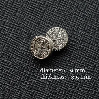 

100pcs antique Silver Tiny Medal Beads Diameter 9mm thickness St Benedict Saint Catholic Religious Gift bead for Bracelet Rosary