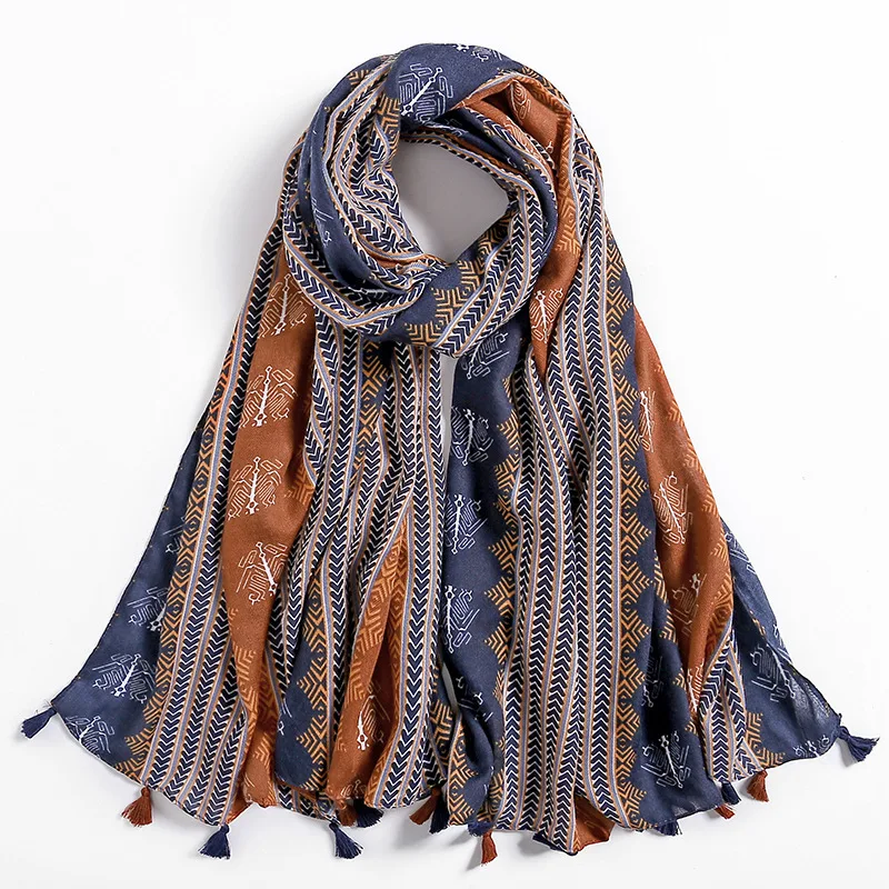 2021 Autumn Winter Scarves for Women Shawls and Wraps Fashion Aztec Female Hijab Stole Pashmina Winter Cotton Foulards Muslim