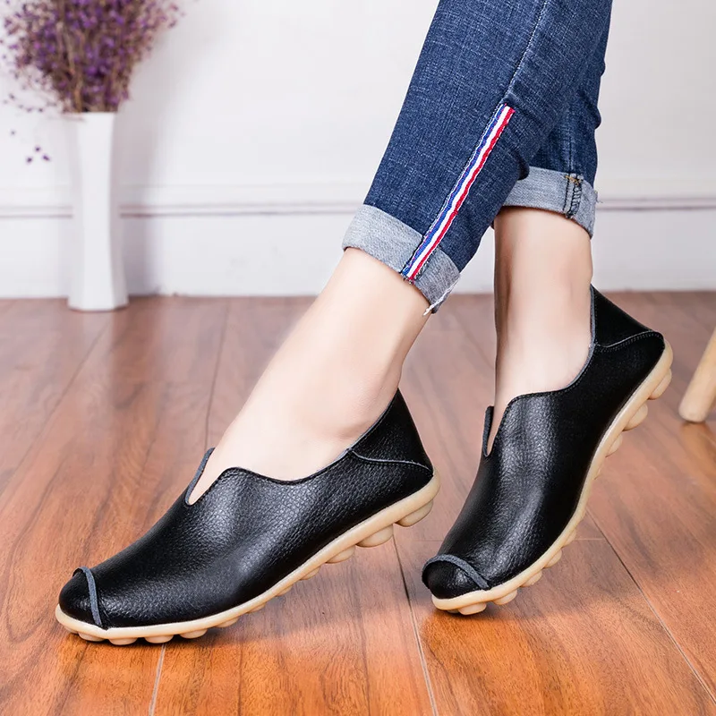 

2019 Flats Women Genuine Leather Shoes Female Ballet Flats Ladies Shoes White Moccasins Slip On Loafers Zapotos de Mujer