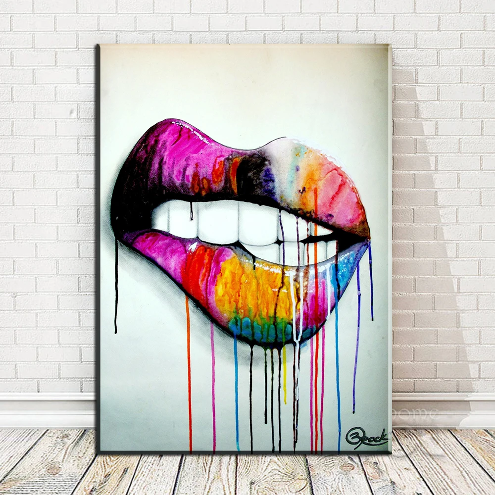 XX3490 Pop Art Canvas Painting Abstract Colorful Sexy Lips
