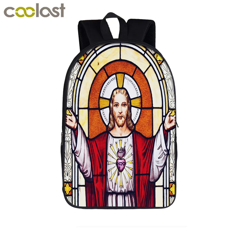Vintage Jesus Colorful Painting Students Backpack Women Men Casual