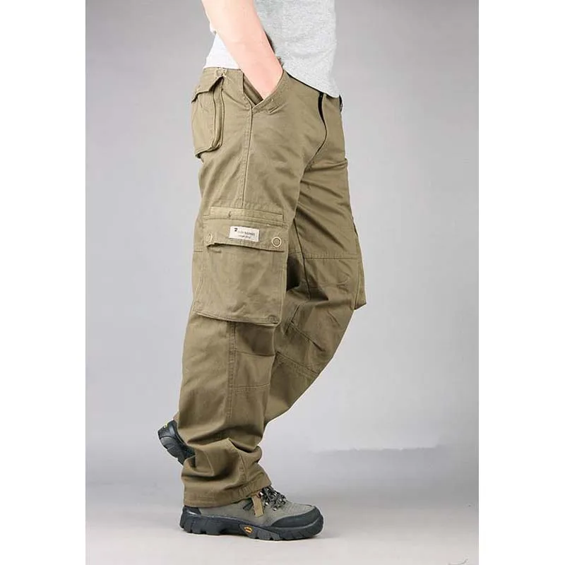 Новые Брендовые мужские военные свободные брюки-карго размера плюс 30-40, мужские повседневные брюки с большим количеством карманов, уличные комбинезоны большого размера