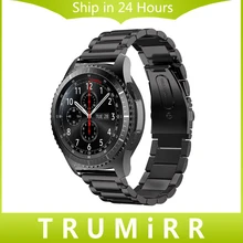 22mm de acero inoxidable venda de reloj de la correa de liberación rápida para samsung gear s3 classic frontera correa de muñeca brazalete de eslabones de plata negro