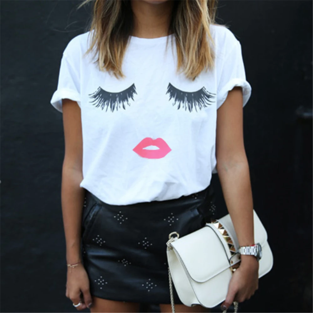 Nueva ropa de moda coreana blusa de ojos impresión camisa ojos labios para mujeres Nueva ropa de moda coreana blusa de ojos impresión camisa ojos labios para mujeres