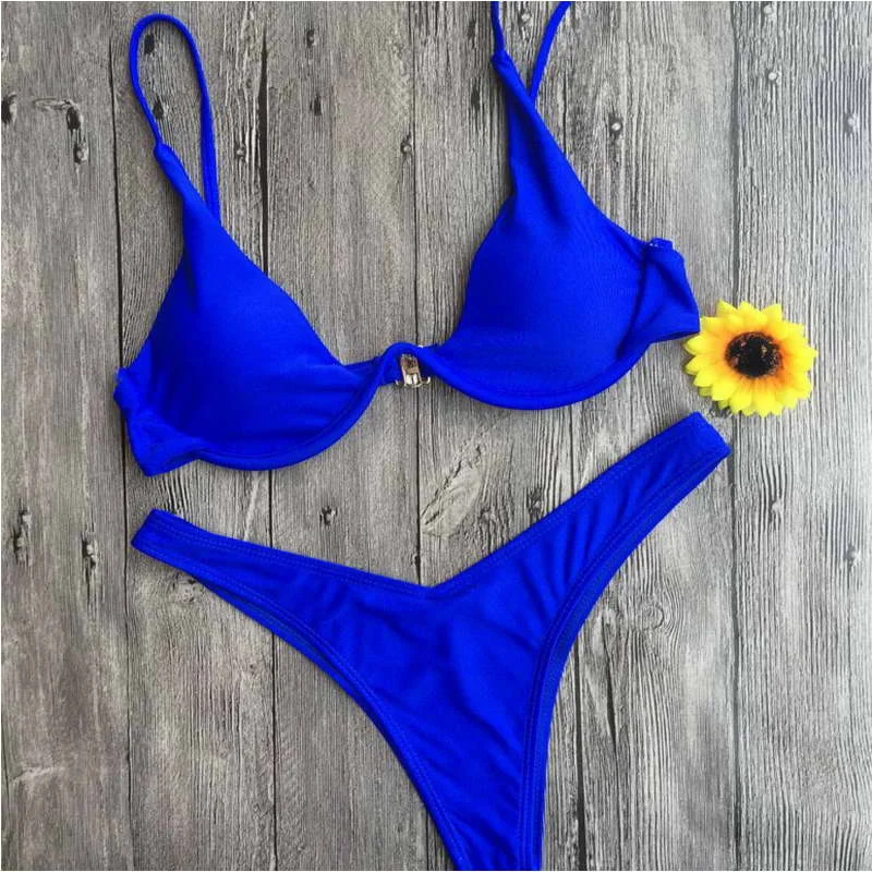 

2019 Stylish Pure color Bikini Set Quick Dry Breathable Women Sexy Tankinis Swimwear Push Up Swimsuit