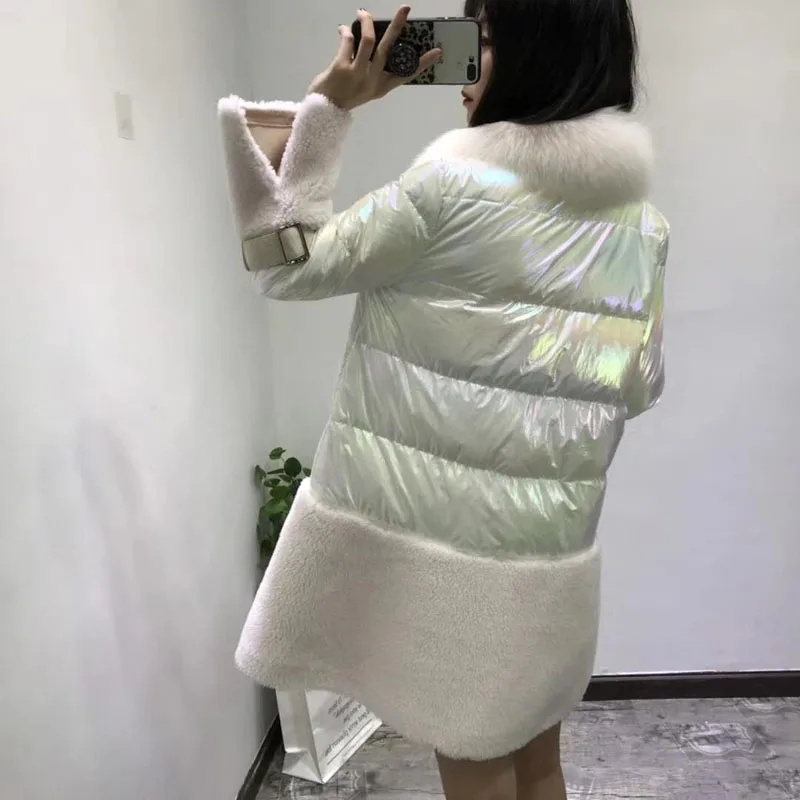 Пальто из натурального овечьего меха размера плюс корейский abrigo mujer белый пуховик юбка Стильная парка с отложным воротником с натуральным лисьим мехом