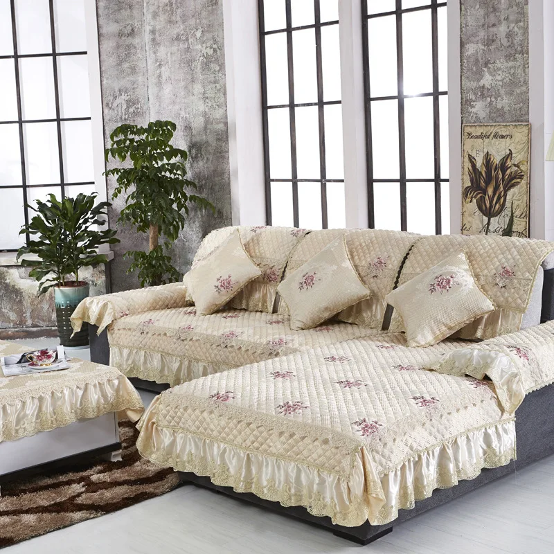 European Classic Quilted Sofa Cover Polyester Lace Couch Cover Home