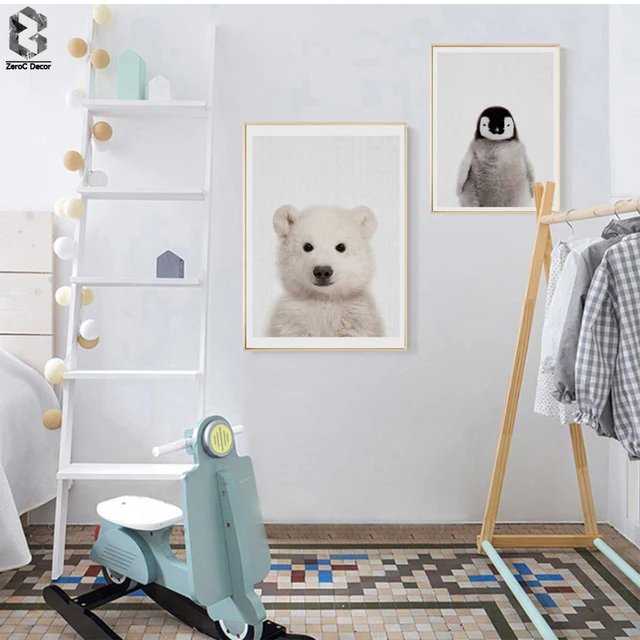 Polar Bear Canvas Painting Nursery Wall Art Penguin Poster And Print Polar Bear Canvas Painting Nursery Wall Art Penguin Poster And Print Nordic Animal Picture For Kids