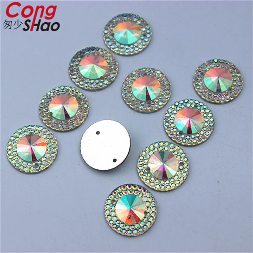 

Cong Shao 100pcs 14mm AB Clear Round Shape stones and crystals flatback Resin Rhinestone trim sewing 2 Hole costume Button CS618