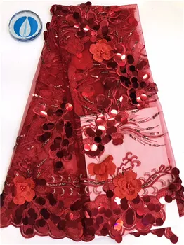 

French lace fabric 5yds/pce by dhl burgundy melon seeds sequins 3d petal beaded fabrics for women bright dress 2019 high quality