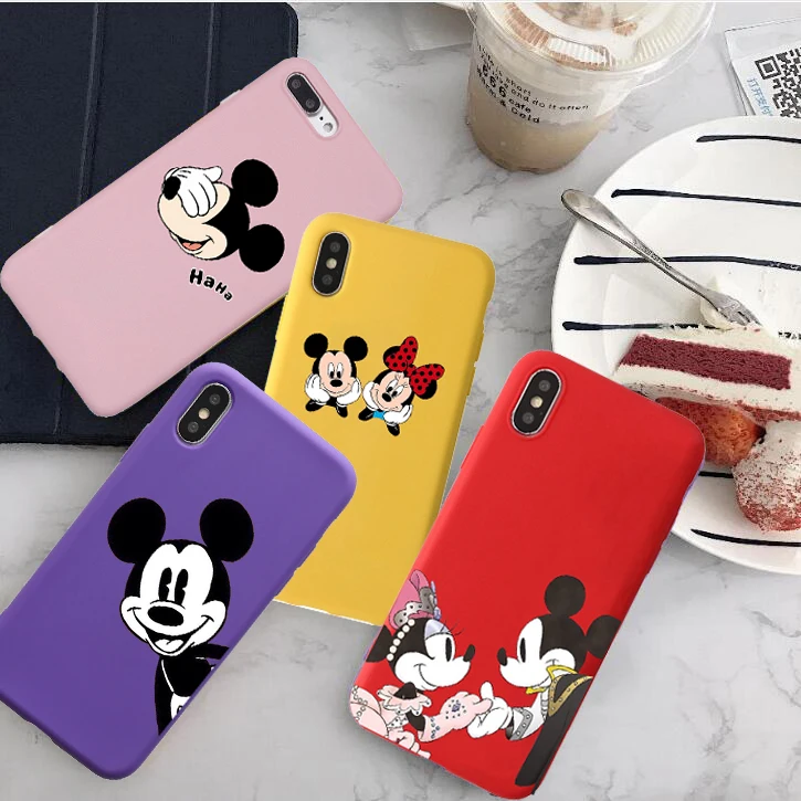 

Matte Color soft silicone phone cases for iphone X XR XS XS Max Cartoon Minnie Soft TPU case For iphone 6 6s 7 8 plus back cover