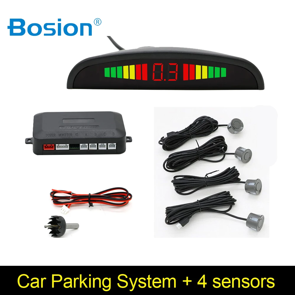 Bosion 1set Auto Parktronic Led Parking Sensor Kit Display 4 Sensors