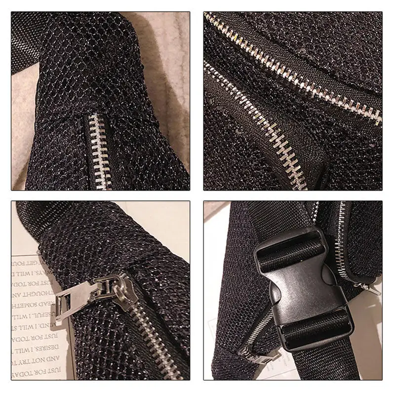 Fashion Neutral Outdoor Zipper Sequin Messenger Bag Sport Chest Bag Waist Bag bolso mujer sac a main bolsa feminina 40AP1220
