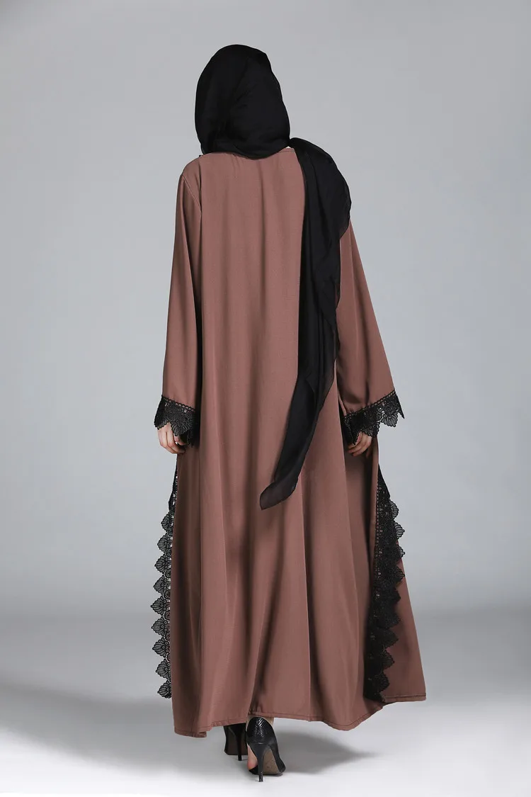 HANZANGL женские мусульманские платья Дубай абайя коричневый халат кардиган с длинными рукавами кафтан кружевное элегантное платье пэчворк дизайн Макси платья