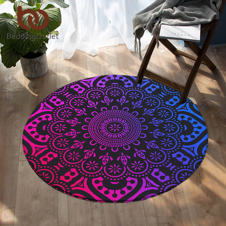 

BeddingOutlet Mandala Round Carpet For Bedroom Colorful Flower Area Rugs Bohemian Floor Mat Girly Rainbow Non-slip Yoga Mat