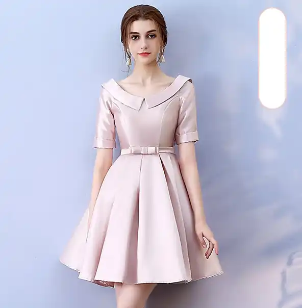 Red Bean Pink Colour Above Knee Mini Dress Bridesmaid Dress