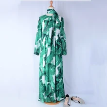 Women's Plus Size XXXL Summer Dresses Long Sleeve Green Leaf Printed Runway Long Stunning Cute Dress with Slash HIGH QUALITY
