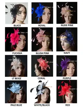 Wholesale NEW 12 multiple color.Small Sinamay Fascinator women\'s hat with Feathers for wedding,kentucky derby.FREE SHIPPING - SALE ITEM - Category 🛒 Apparel Accessories