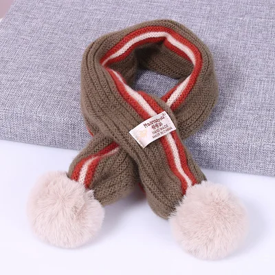 New Striped Hair Ball Children's Scarf Autumn And Winter Small l Wool Scarf Female Cashmere Children's Scarf 12 Colors GCG52 (1)