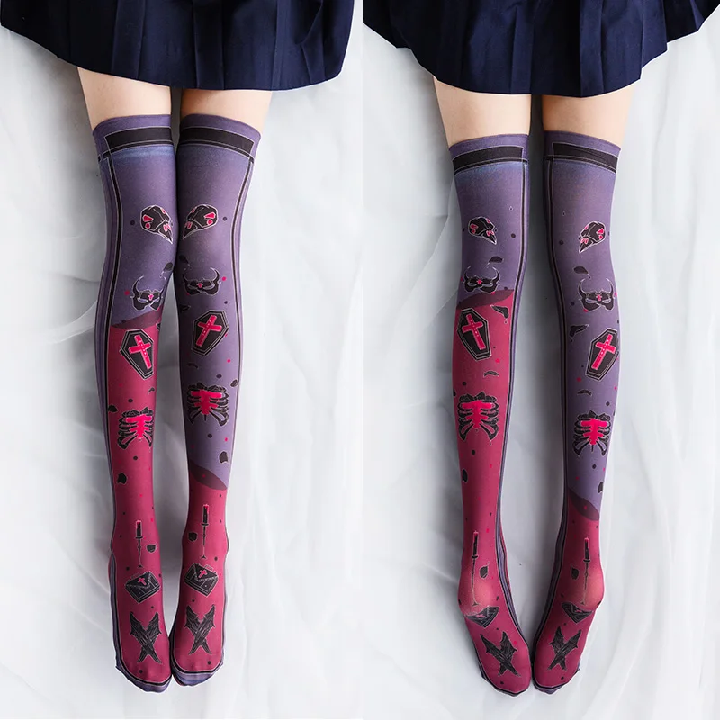 

Summer New Women Girls Over Knee Stockings Printed Thigh High Stockings Sweet medias Thin Polyester Stockings Women 7JQ-SW16